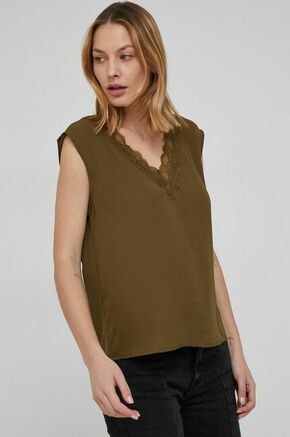Bluza Vero Moda zelena barva - zelena. Bluza iz kolekcije Vero Moda. Model izdelan iz enobarvne tkanine. Ima V izrez.