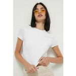 Kratka majica Abercrombie &amp; Fitch ženski, bela barva - bela. Kratka majica iz kolekcije Abercrombie &amp; Fitch, izdelana iz tanke, elastične pletenine. Model iz tkanine, ki je izjemno prijetna na otip.