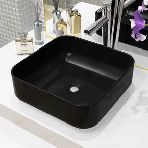 VidaXL Keramični umivalnik kvadratne oblike črne barve 38x38x13