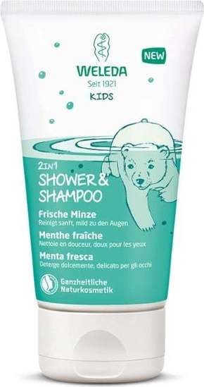 Weleda Kids Mighty Mint 2in1 krema za prhanje in šampon 2v1 z vonjem mete 150 ml za otroke