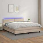 Greatstore Box spring postelja vzmetnico LED kapučino 180x200 cm um. usnje