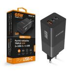 Polnilec Aligator PD65W, 2USB-C, 1xUSB-A, črn