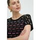 Kratka majica Liu Jo ženski, črna barva - črna. Kratka majica iz kolekcije Liu Jo, izdelana iz vzorčaste pletenine. Model iz izjemno udobne tkanine z visoko vsebnostjo viskoze.