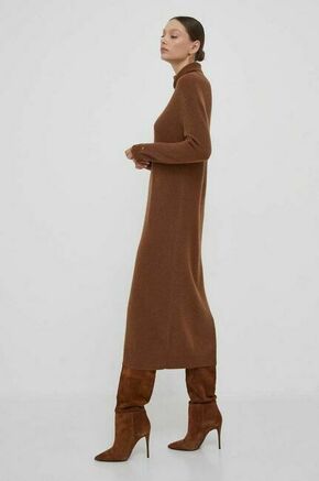 Volnena obleka Tommy Hilfiger rjava barva - rjava. Obleka iz kolekcije Tommy Hilfiger. Model izdelan iz pletenine. Zaradi svoje visoke termoregulacijske sposobnosti vam volna pomaga ohranjati toploto