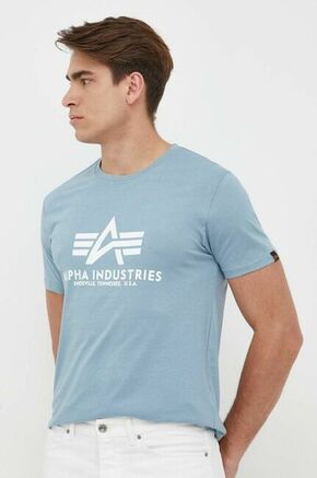 Bombažna kratka majica Alpha Industries - modra. Kratka majica iz kolekcije Alpha Industries. Model izdelan iz tanke