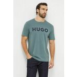 Bombažna kratka majica HUGO moški, zelena barva - zelena. Lahkotna kratka majica iz kolekcije HUGO, izdelana iz pletenine, prijetne na otip. Model iz izjemno udobne, zračne tkanine.