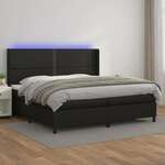 Box spring postelja z vzmetnico LED črna 200x200cm umetno usnje - vidaXL - črna - 96,25 - 200 x 200 cm - vidaXL