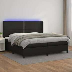 Box spring postelja z vzmetnico LED črna 200x200cm umetno usnje - vidaXL - črna - 96