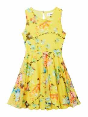 Otroška bombažna obleka Desigual rumena barva - rumena. Otroški Obleka iz kolekcije Desigual. Nabran model izdelan iz vzorčaste pletenine.