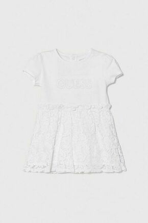Otroška obleka Guess bela barva - bela. Otroški obleka iz kolekcije Guess. Model izdelan iz kombinacija dveh različnih materialov. Model iz izjemno udobne