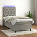 shumee Box spring postelja z vzmetnico LED svetlo siva 80x200 cm žamet