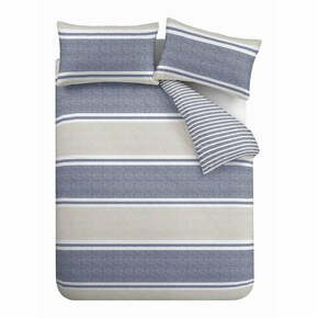 Modro-bež posteljnina za zakonsko posteljo 200x200 cm Banded Stripe - Catherine Lansfield