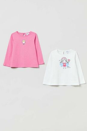 Otroška bombažna majica z dolgimi rokavi OVS 2-pack roza barva - roza. Majica z dolgimi rokavi za dojenčka iz kolekcije OVS. Model izdelan iz mehke pletenine s potiskom.