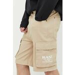Bombažne kratke hlače Karl Kani bež barva - bež. Kratke hlače iz kolekcije Karl Kani. Model izdelan iz bombažne tkanine. Model iz togega materiala, ki ohranja obliko.