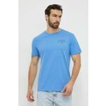 Bombažna kratka majica Tommy Hilfiger - modra. Majica s kratkimi rokavi iz kolekcije Tommy Hilfiger, izdelana iz pletenine. Model iz izjemno udobne bombažne tkanine.