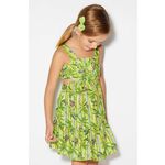 Otroška obleka z mešanico lanu Mayoral zelena barva - zelena. Otroška Obleka iz kolekcije Mayoral. Nabran model izdelan iz vzorčastega materiala.