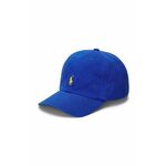 Otroška bombažna bejzbolska kapa Polo Ralph Lauren - modra. Otroški kapa s šiltom vrste baseball iz kolekcije Polo Ralph Lauren. Model izdelan iz tkanine z nalepko.