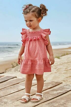 Otroška bombažna obleka Mayoral roza barva - roza. Obleka za dojenčke iz kolekcije Mayoral. Ohlapen model izdelan iz enobarvne pletenine.