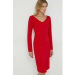 Obleka Sisley rdeča barva - rdeča. Obleka iz kolekcije Sisley. Model izdelan iz enobarvne pletenine. Poliester zagotavlja večjo odpornost na gubanje.