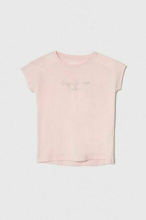 Pepe Jeans otroška kratka majica - roza. Otroška kratka majica iz kolekcije Pepe Jeans. Model izdelan iz pletenine z nalepko.
