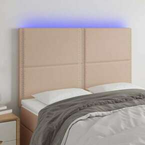 Shumee LED posteljno vzglavje kapučino 144x5x118/128 cm umetno usnje
