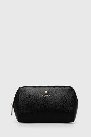 Usnjena kozmetična torbica Furla Ares črna barva - črna. Toaletna torbica iz kolekcije Furla. Model izdelan iz naravnega usnja.
