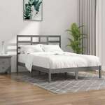 shumee Okvir za posteljo, masivni les, siva, 135x190 cm, dvoposteljna