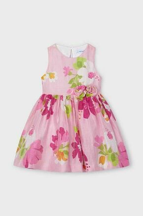 Otroška lanena obleka Mayoral roza barva - roza. Otroški obleka iz kolekcije Mayoral. Model izdelan iz vzorčaste tkanine. Model iz zračne tkanine z visoko vsebnostjo lanu.