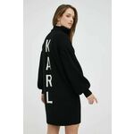 Obleka s primesjo volne Karl Lagerfeld črna barva - črna. Obleka iz kolekcije Karl Lagerfeld. Ohlapen model, izdelan iz pletenine.