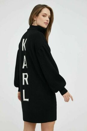 Obleka s primesjo volne Karl Lagerfeld črna barva - črna. Obleka iz kolekcije Karl Lagerfeld. Ohlapen model