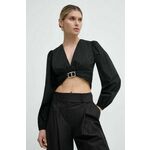 Majica Twinset ženska, črna barva - črna. Bluza iz kolekcije Twinset izdelana iz elastične tkanine. Model iz izjemno udobne tkanine z visoko vsebnostjo bombaža.