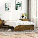 Greatstore Okvir za posteljo, medeno rjava, masivni les, 135x190 cm, dvojni