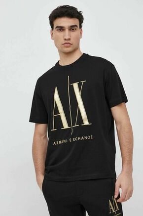 Bombažna kratka majica Armani Exchange črna barva - črna. Ohlapna kratka majica iz kolekcije Armani Exchange. Model izdelan iz tanke