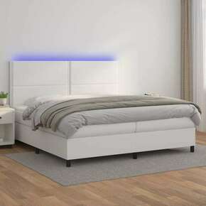 Box spring postelja z vzmetnico LED bela 200x200cm umetno usnje - vidaXL - Bela - 96