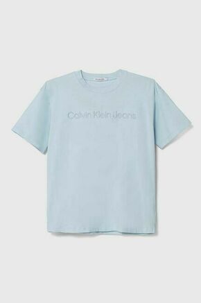 Otroška kratka majica Calvin Klein Jeans - modra. Kratka majica iz kolekcije Calvin Klein Jeans