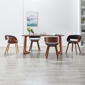 Greatstore Jedilni stoli 4 kosi sivi ukrivljen les in blago