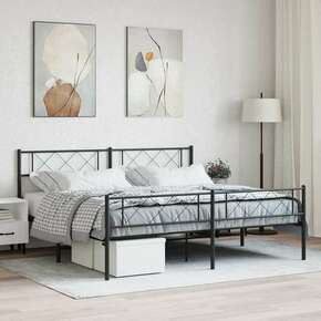 Shumee Kovinski posteljni okvir z vzglavjem in vznožjem črn 193x203 cm