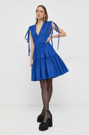 Bombažna obleka Red Valentino - modra. Lahkotna obleka iz kolekcije Red Valentino. Nabran model