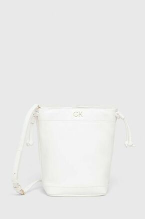 Torbica Calvin Klein bela barva - bela. Srednje velika torbica iz kolekcije Calvin Klein. Model na zapenjanje izdelan iz iz ekološkega usnja.