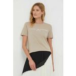 Bombažna kratka majica Tommy Hilfiger ženski, bež barva - bež. Kratka majica iz kolekcije Tommy Hilfiger, izdelana iz elastične pletenine. Model iz zračne bombažne tkanine.