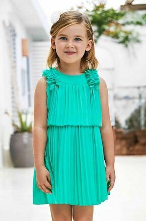 Otroška obleka Mayoral zelena barva - zelena. Otroški obleka iz kolekcije Mayoral. Model izdelan iz enobarvnega materiala. Poliester zagotavlja večjo odpornost na gubanje.