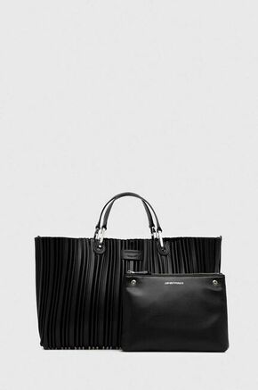 Torbica Emporio Armani črna barva - črna. Velika torbica iz kolekcije Emporio Armani. Model na zapenjanje