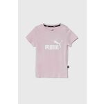 Otroška bombažna kratka majica Puma roza barva - roza. Otroške kratka majica iz kolekcije Puma. Model izdelan iz pletenine s potiskom. Model iz zračne bombažne tkanine.
