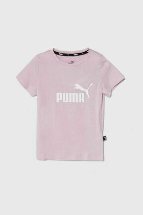 Otroška bombažna kratka majica Puma roza barva - roza. Otroške kratka majica iz kolekcije Puma. Model izdelan iz pletenine s potiskom. Model iz zračne bombažne tkanine.