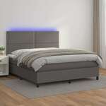 Greatstore Box spring postelja z vzmetnico LED siva 140x200cm umetno usnje