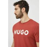 Bombažna kratka majica HUGO moški, bordo barva - rdeča. Lahkotna kratka majica iz kolekcije HUGO, izdelana iz pletenine, prijetne na otip. Model iz izjemno udobne, zračne tkanine.