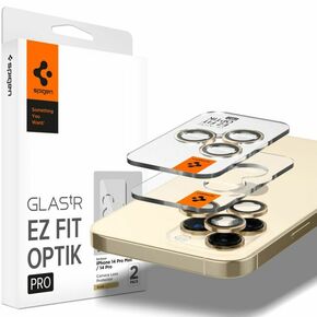 Zaščitno kaljeno steklo za Kamero iPhone 14 PRO / 14 PRO MAX Spigen Optik.TR ”EZ FIT” Gold/ 2 kom.
