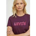 Bombažna kratka majica Levi's vijolična barva - vijolična. Kratka majica iz kolekcije Levi's, izdelana iz tanke, rahlo elastične pletenine. Model iz zračne bombažne tkanine.