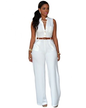White Belted Wide Leg Jumpsuit 19245