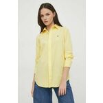 Bombažna srajca Polo Ralph Lauren ženska, rumena barva - rumena. Srajca iz kolekcije Polo Ralph Lauren, izdelana iz enobarvne tkanine. Model iz zračne bombažne tkanine.